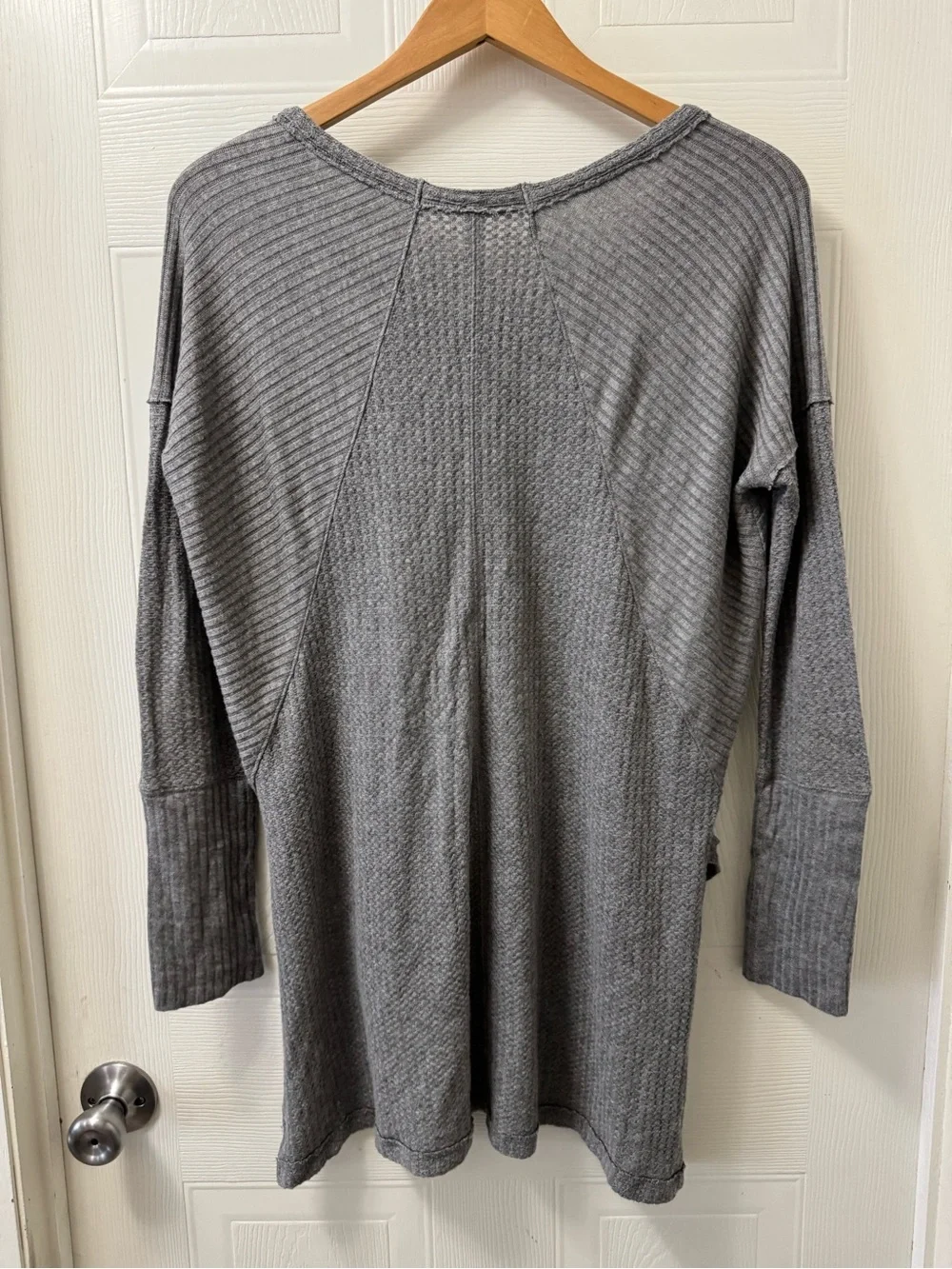 Free People Heather Gray Ribbed Waffle Knit Pullover